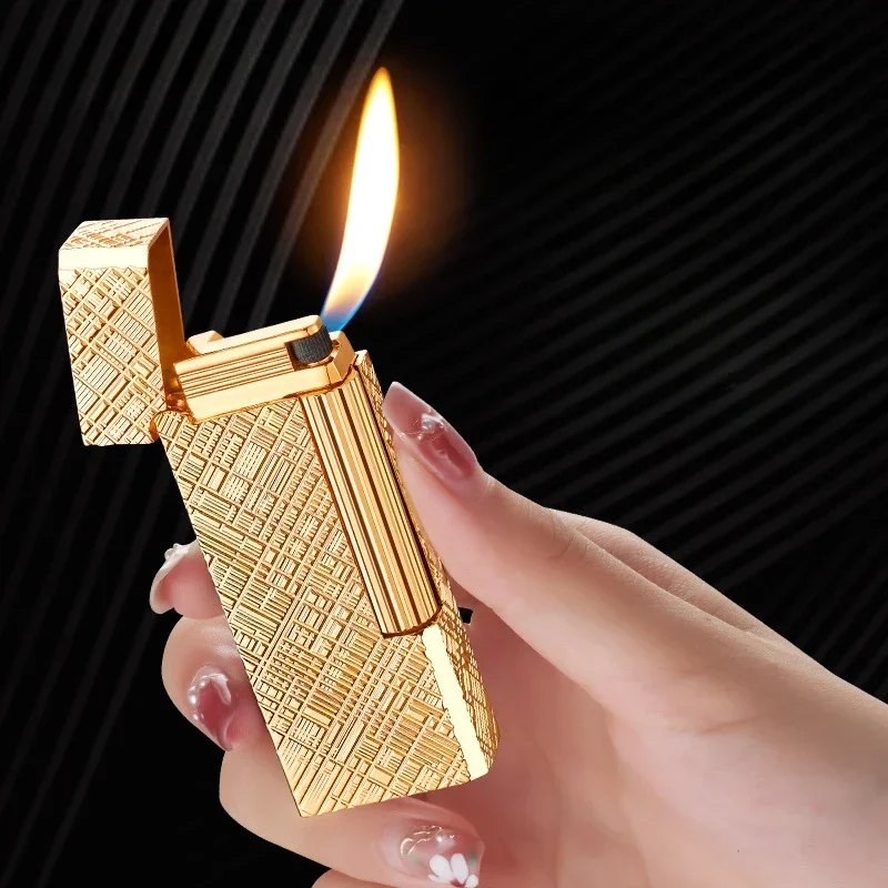 Classic Grinding Wheel Gas Lighter with Exquisite Carvings, Open Flame Inflatable Lighter, Gift for Business Men