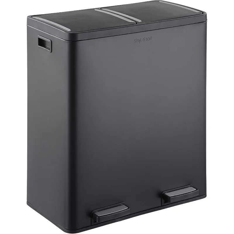 The 8.5 Gallon Extra Large Capacity, Soft-Step, Dual Trash and Recycling Bin with Removable Inner Bins Black