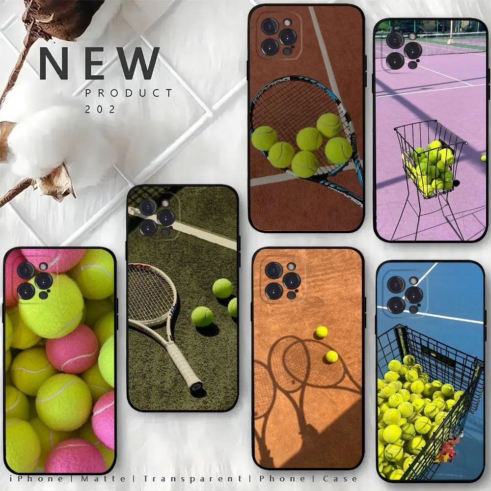 

Tennis Balls Phone Case For iPhone 16,15,14,13,12 Mini 11 Pro XR,X,XS,MAX 7,8 Plus Silicone Cover Soft Black