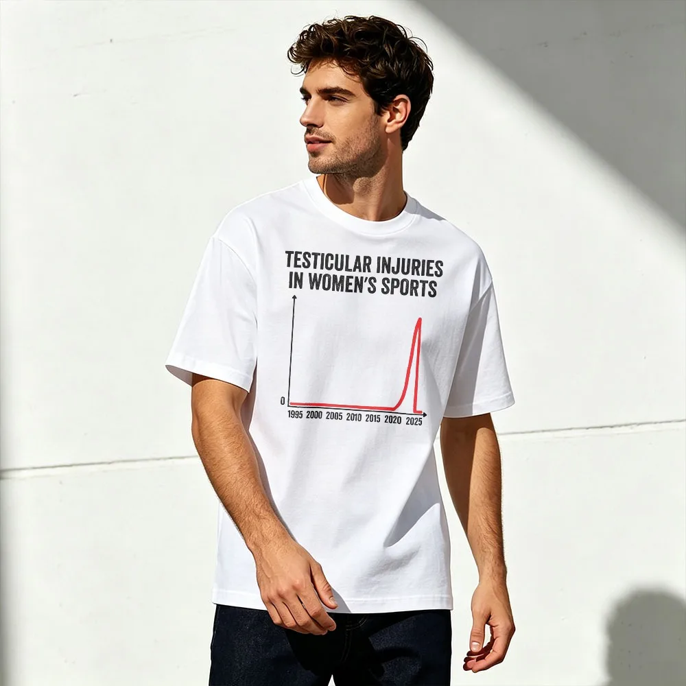 Testicular Injuries in Women's Sports Funny Line Graph Meme T-Shirt Unisex Crew Neck  Controversial Sports Humor Casual Tee