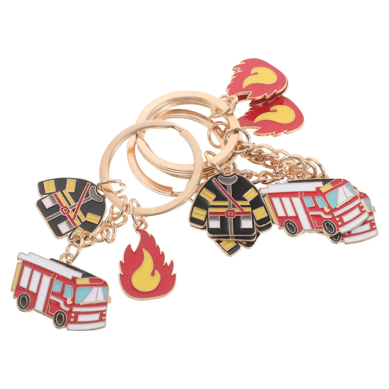 4Pcs Firefighter Keychain Fire Truck Firefighting Theme Fireman Uniform Schoolbag Keyring Decoration Fire Truck Keychain