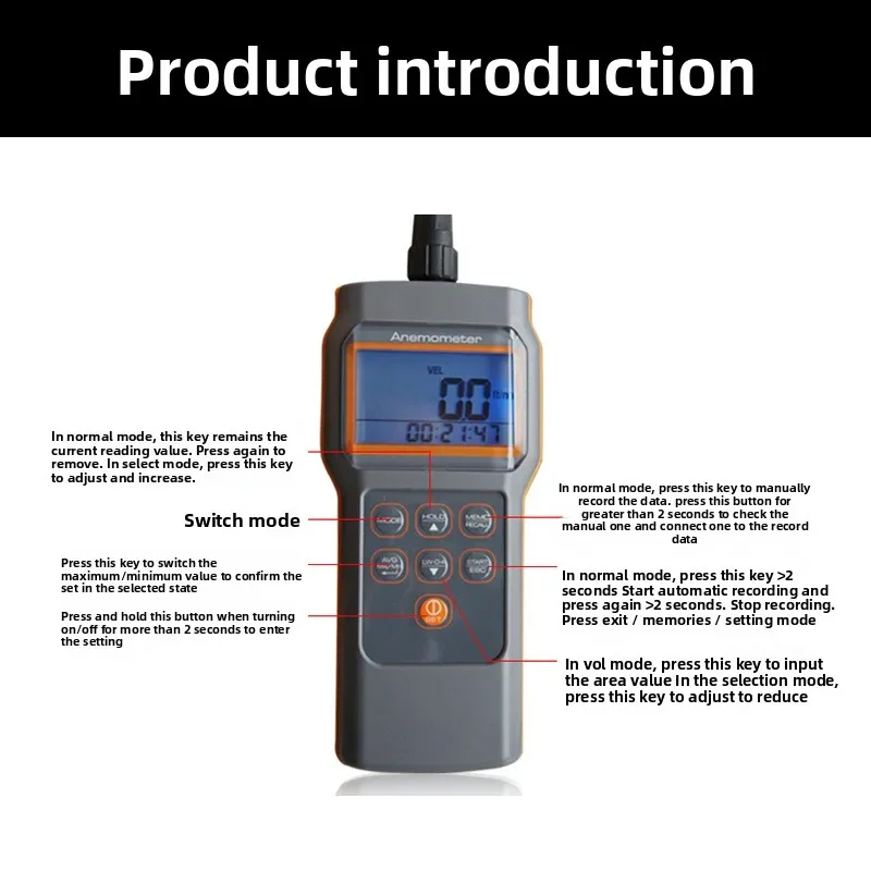 

NEW AZ8905 Breeze Anemometer Temperature and Humidity Dew Point Wet Ball High Precision Anemometer Small Impeller Anemometer