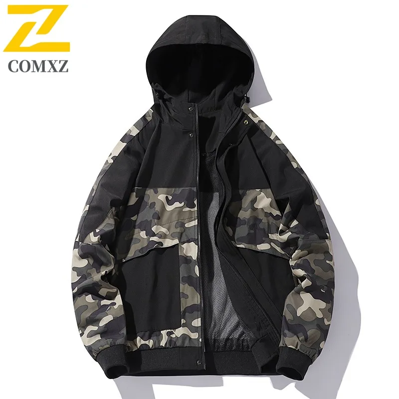 COMXZ Leisure Camo Jacket New Fashion Hood Outdoor Fly Fishing Lightweight Coat Climbing Scratch Resistant Autumn Clothing