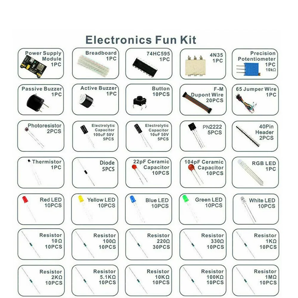 아두이노 UNO R3 용 DIY 프로젝트 스타터 키트, 전자 DIY 키트, 타이 포인트 브레드보드 포함 전자 부품 세트, 박스 당 830 개