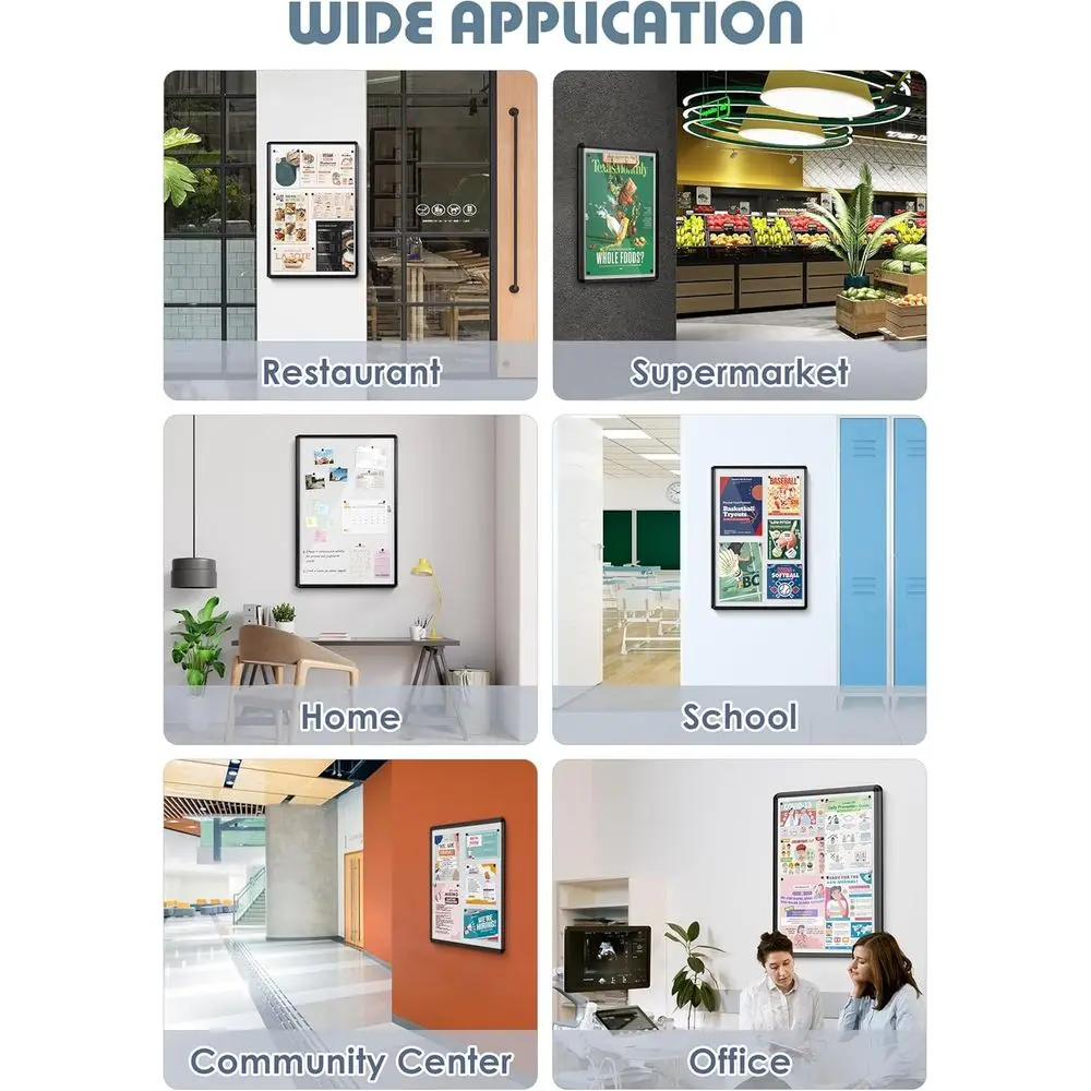 حافظة عرض آمنة مثبتة على الحائط، مقاس 36 × 24 بوصة، للاستخدام المكتبي/المدرسة/المنزل، مقاومة للكسر، إطار من الألومنيوم الأسود