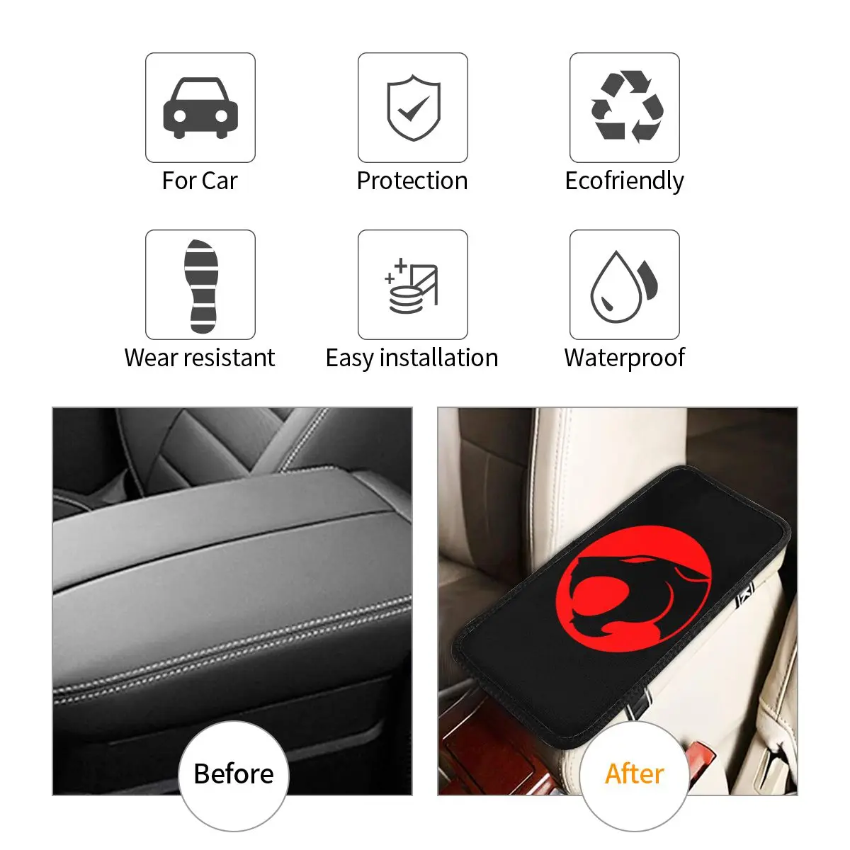 Custom Cartoon Anime Thundercats Center Console Pad Box Car Armrest Cover Mat Universal Breathable Interior Cushion Storage Box