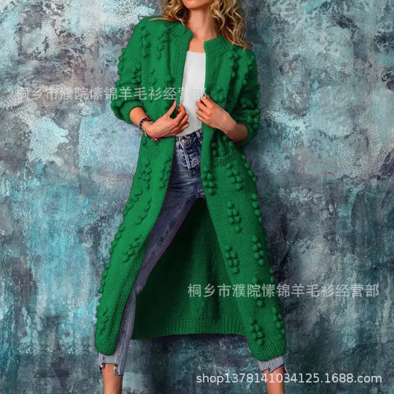 Vrouwen Gebreid Lang Vest Truien Volledige Mouwen Gesplitst Casual Jumpers Dot V-hals Dikke Warme Trui Herfst Winter 2024