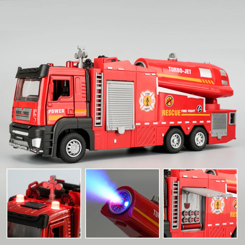 Camion de pompier en Spray 1:32, modèle de voiture moulé sous pression, jouets, portes en alliage, son ouvert, lumière, véhicules d'ingénierie, décoration de maison, ornements