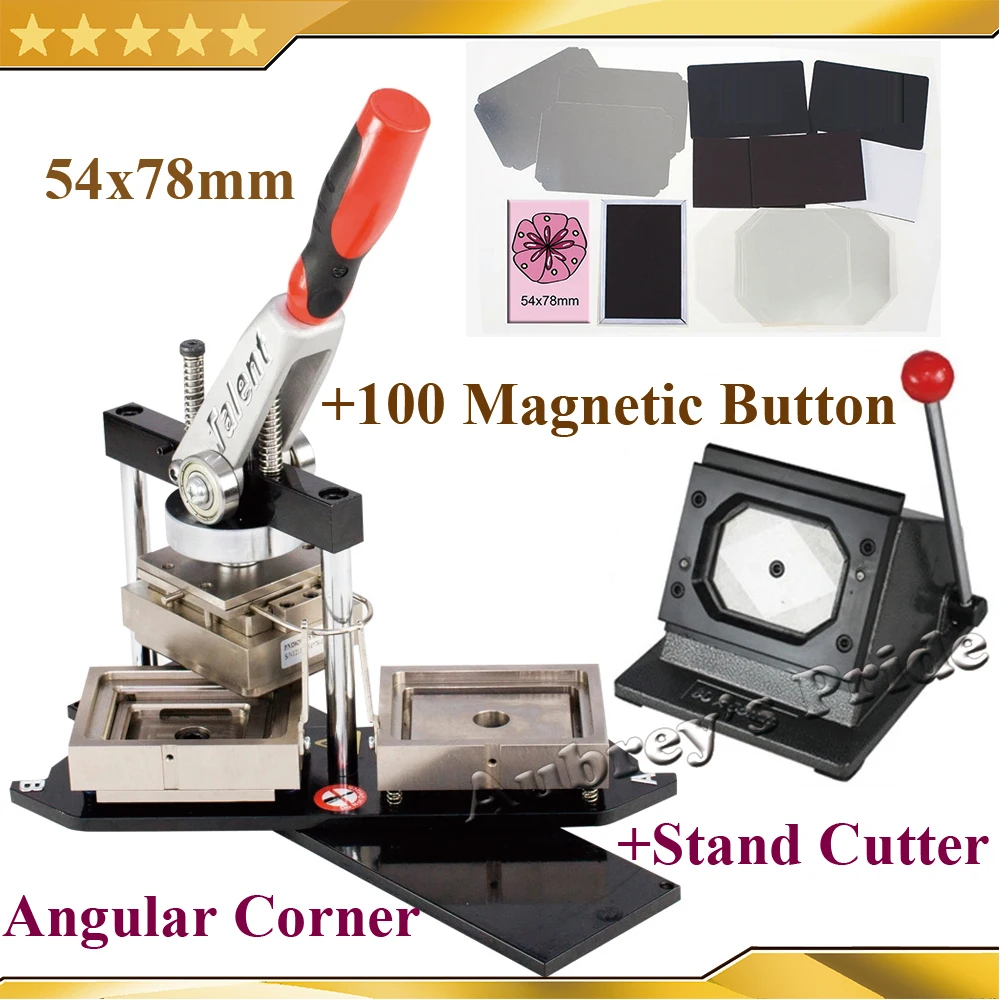 Angular Corner 54x78mm Rectangular Button Maker Badge Making Machine Plus Mold+Stand Cutter+ 100 Sets Fridge Magnet Sticker