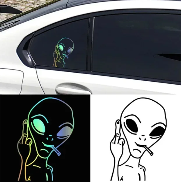 

G194 10.3X15CM Funny Alien Personality Ufo Car Sticker Vinyl Decal Car Windows Decor Black /WHITE/LASER