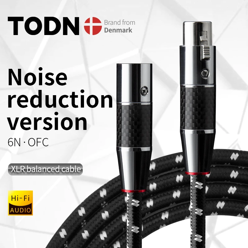 TODN HIFI xlr Audio Cable Stereo High Purity 6N OFC Gold Plated xlr Plug Male to Female for Microphone Mixer Carbon Fiber Plug