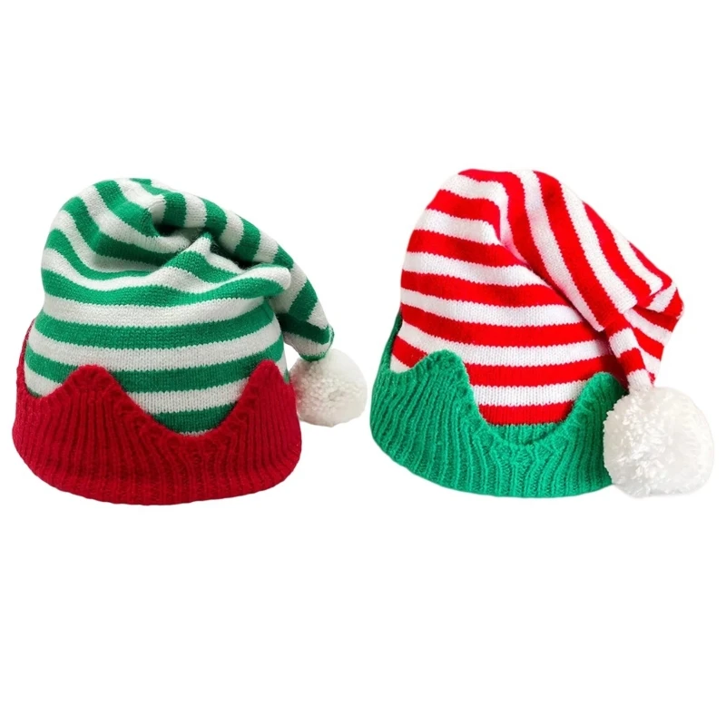 Cheerful Elf Hat with Pompoms Unisex Hat Slouch Christmas Headwear Baggy Hat Slouch Mischievous Elf