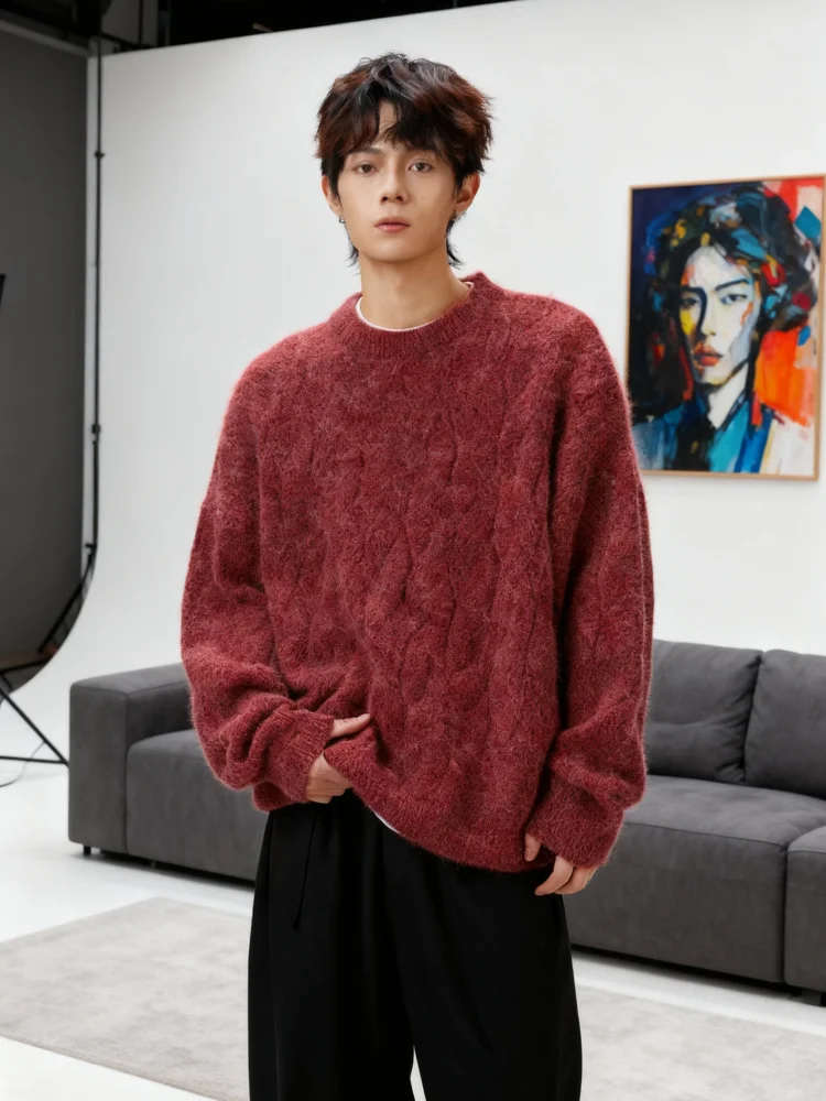 

Зимний мужской вязаный свитер, пуловер из мягкого мохера, объемное текстурированное пальто в стиле ретро