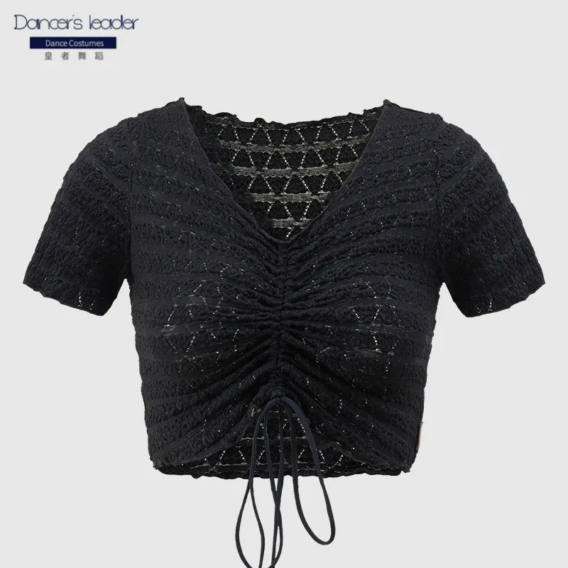 

Ballet Dance Practice Clothes Women's Warm Pullover Ruffles Large Neckline Lace Top Drawstring Blouse