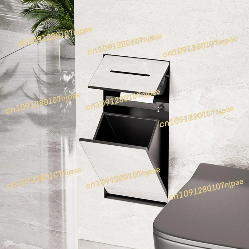 

Hidden stainless steel niche toilet embedded trash can toilet side tissue box wall cabinet