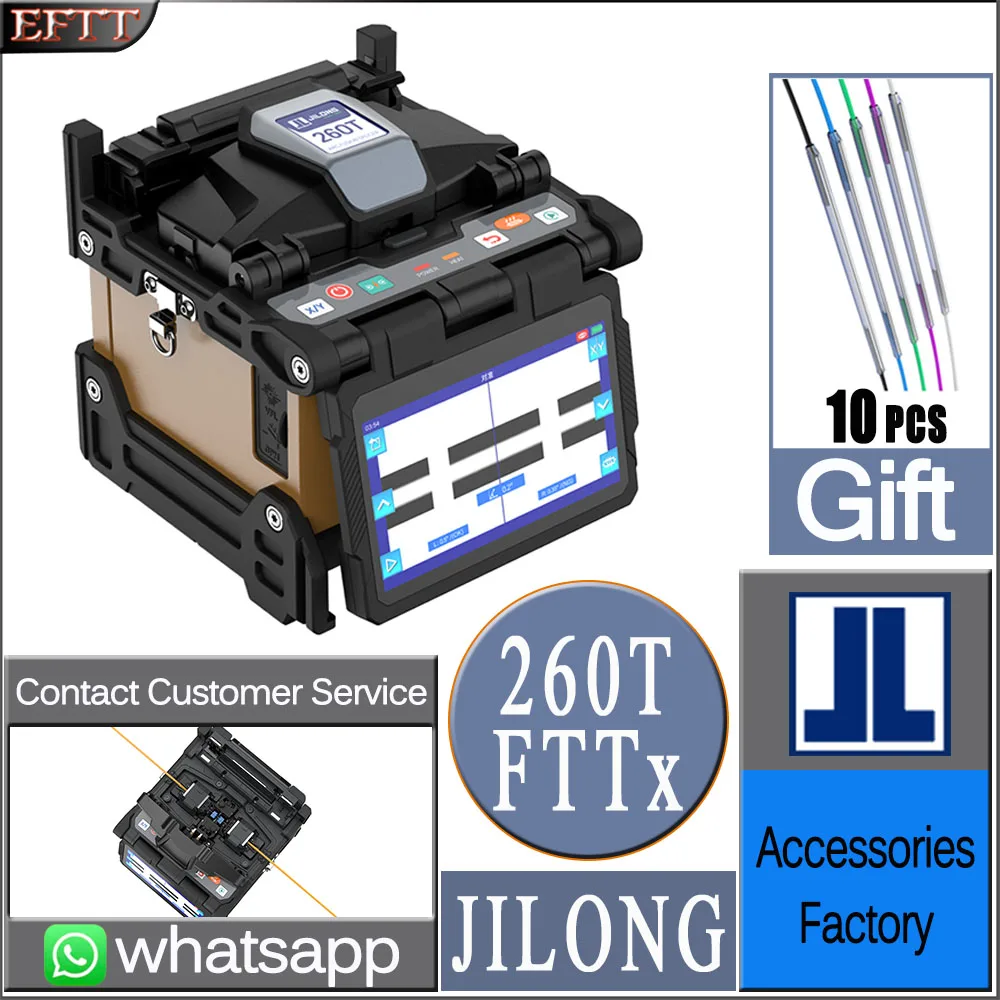 JILONG KL-260T Fully Automatic Multilingual Fiber Optic Fusion Splicer FTTH 4 Motors Welder Splicing Machine VFL OPM Tool Kits