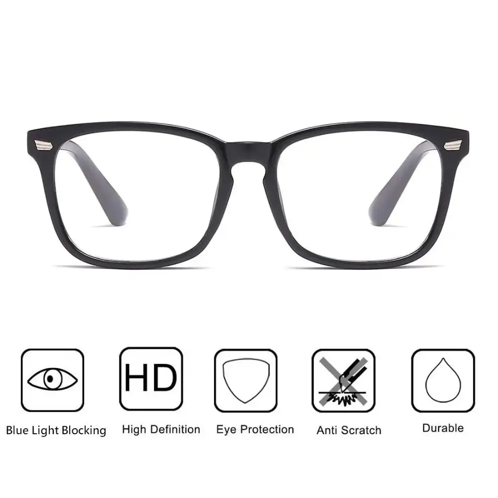 Óculos de bloqueio de luz azul portátil para homens e mulheres, óculos pretos Leopard Square Frame, Anti Blue Ray, Office Computer Goggles