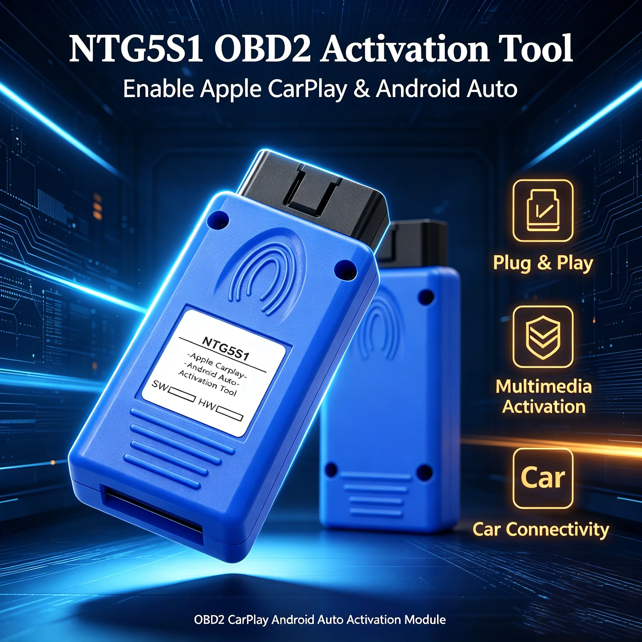 NTG5S1 OBD2 CarPlay Activation Module, Enable Apple CarPlay & Android Auto via OBD2, Plug and Play Device