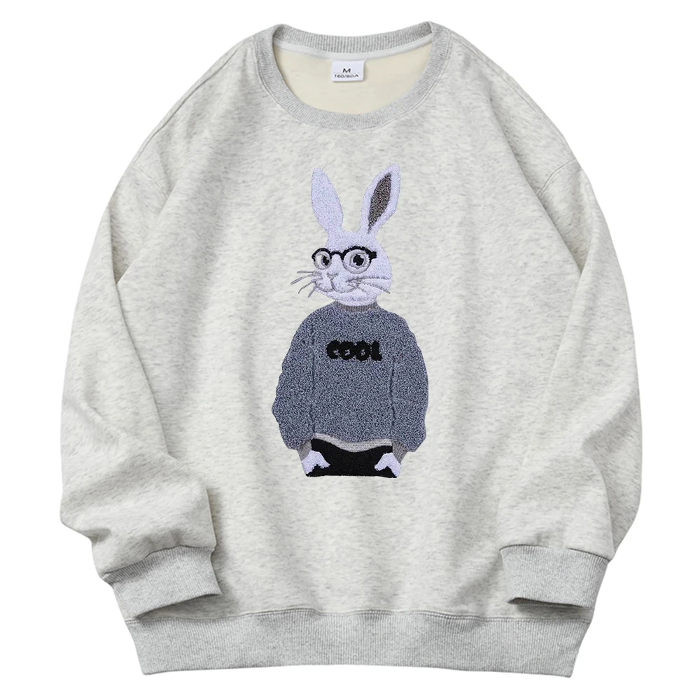 Hirsionsan Cotton Kawaii Rubbit Print Women Sweatshirt  Basic Loose Female Pullovers Korean Hoodies 2023 Autumn New Y2k Fleece