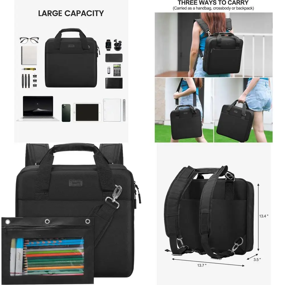 

3 3-Ring Zippered Binder with Double Straps and Handle - Fits 13 Laptop, Tablet, and School Supplies - Black