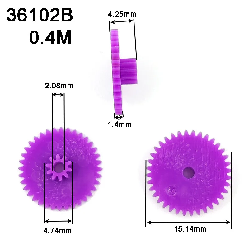 36102B 0.4M Purple Gear 36+10 Tooth Plastic Double-deck Motor Pinion Technology Model Toy Fittings