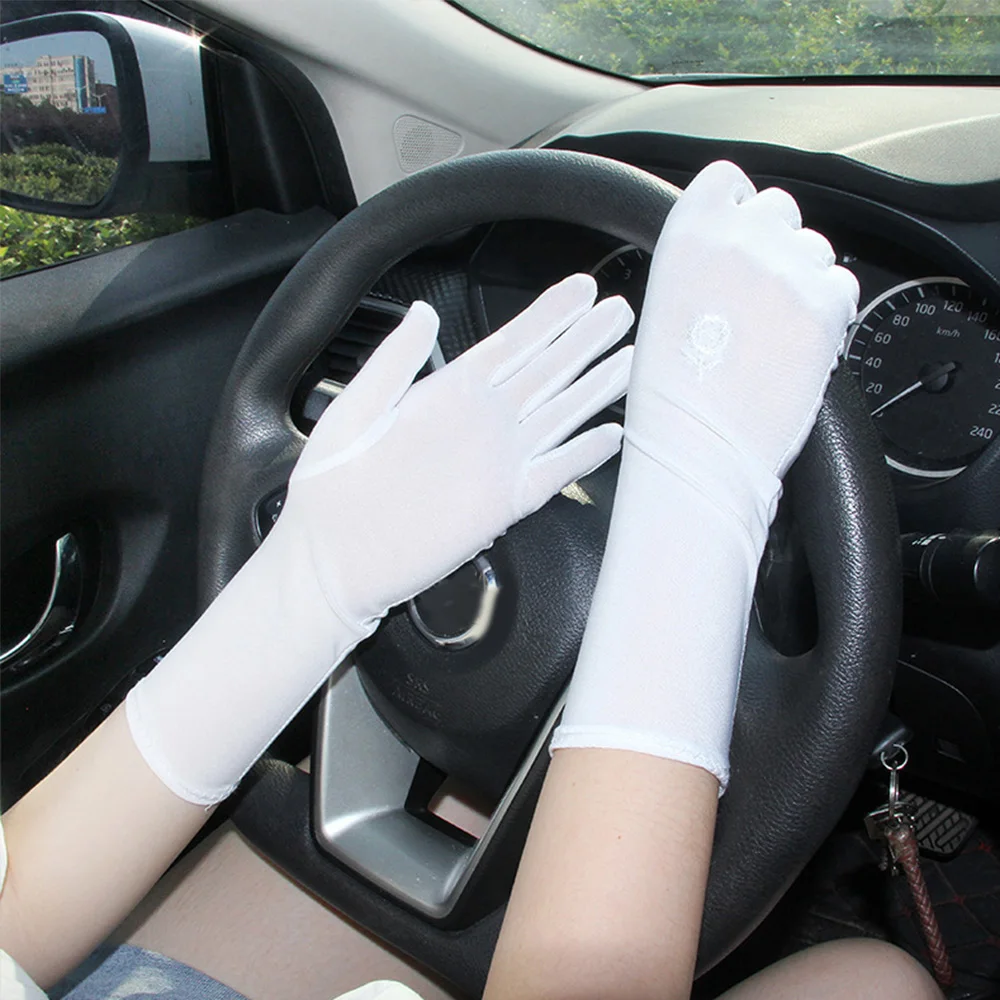 Women Spring Mid-long Anti-slip Embroidered Resistant Sunscreen Gloves Anti UV Mittens Driving Glove