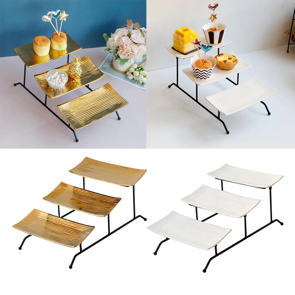 3 Tier Collapsible Rectangular Plate Dessert Stand Creative Modern Fruit Plate Living Room Cake Serving Tray Basket Home Decor