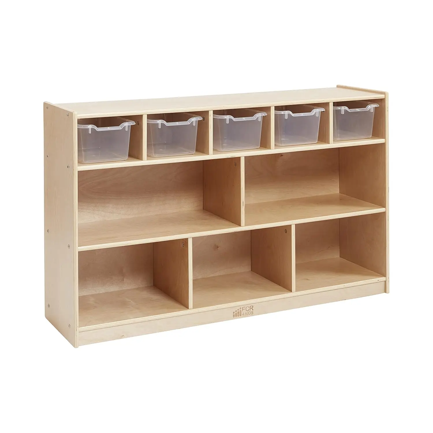 

5+5 Cubby and Storage Mobile Cabinet with 5 Scoop Front Bins, Kids Furniture, Clear, Customized