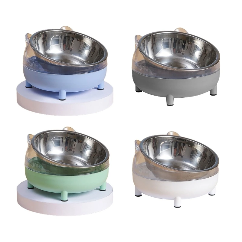 Tilted Raised Posture for Cat Bowl Neck for Protection Anti Vomiting Elevated Slanted Stand Stainless Steel Bowls f