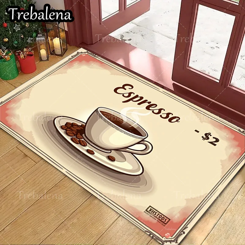 

1pc Welcome Door Mat Espresso Coffee Cup Mat Vintage Style Kitchen Decor Floor Rug