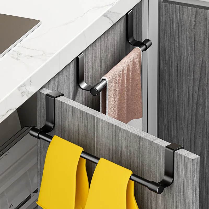 1pc Towel Rod Steel Metal Wire Over Cabinet Towel Rack Storage Organizer Bathroom Door Hanging Towel Rack Punch-free Rag Hanger