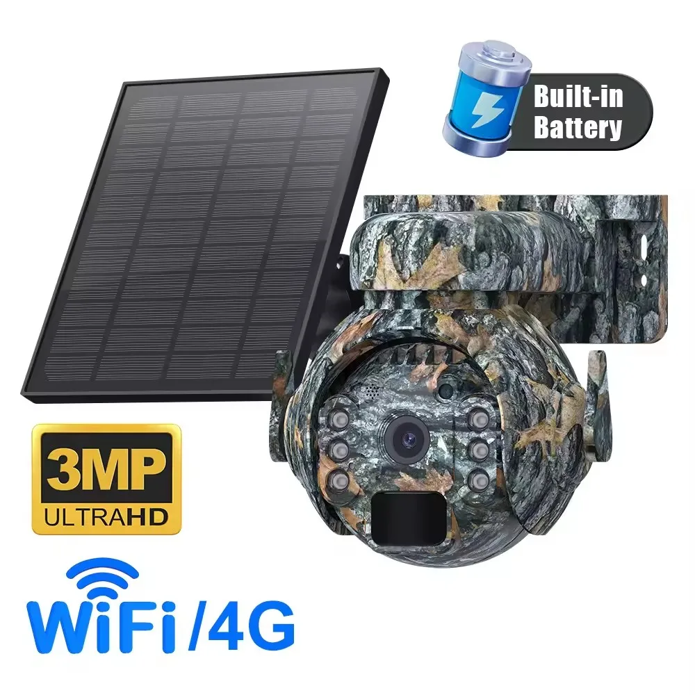 

6MP 3MP Zoom PIR IP65 Waterproof Outdoor UBOX 4G Sim WiFi Solar Light Camera PTZ Battery Camouflage Trail Hunting Camera Solar