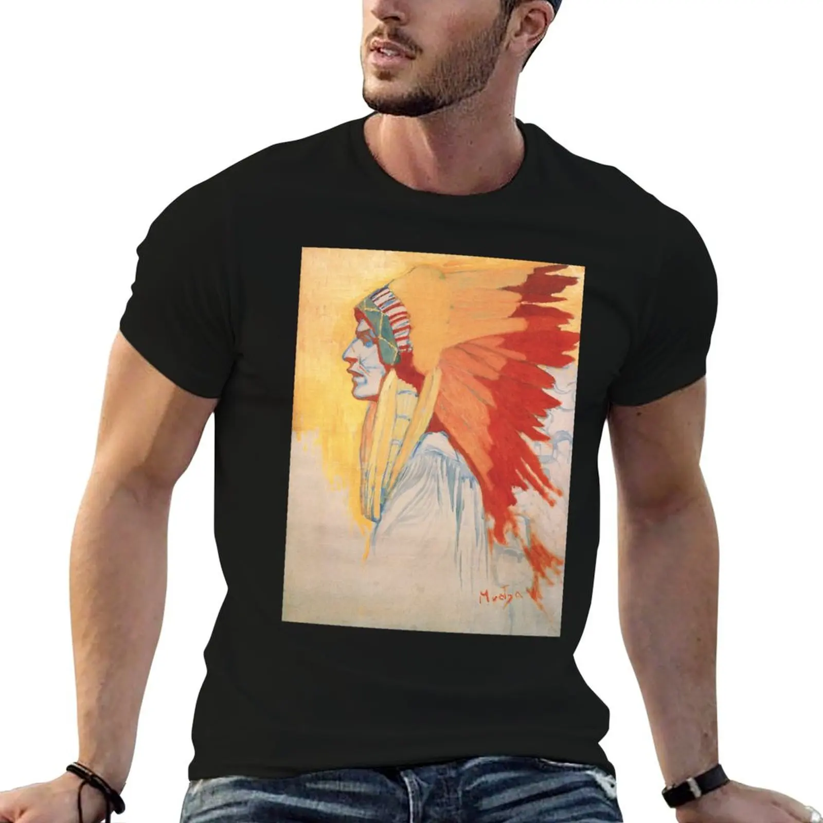 Alphonse Mucha - Sioux Indian - Study, tempera on canvas / 1908 T-Shirt Water Resistant Casual T-Shirt