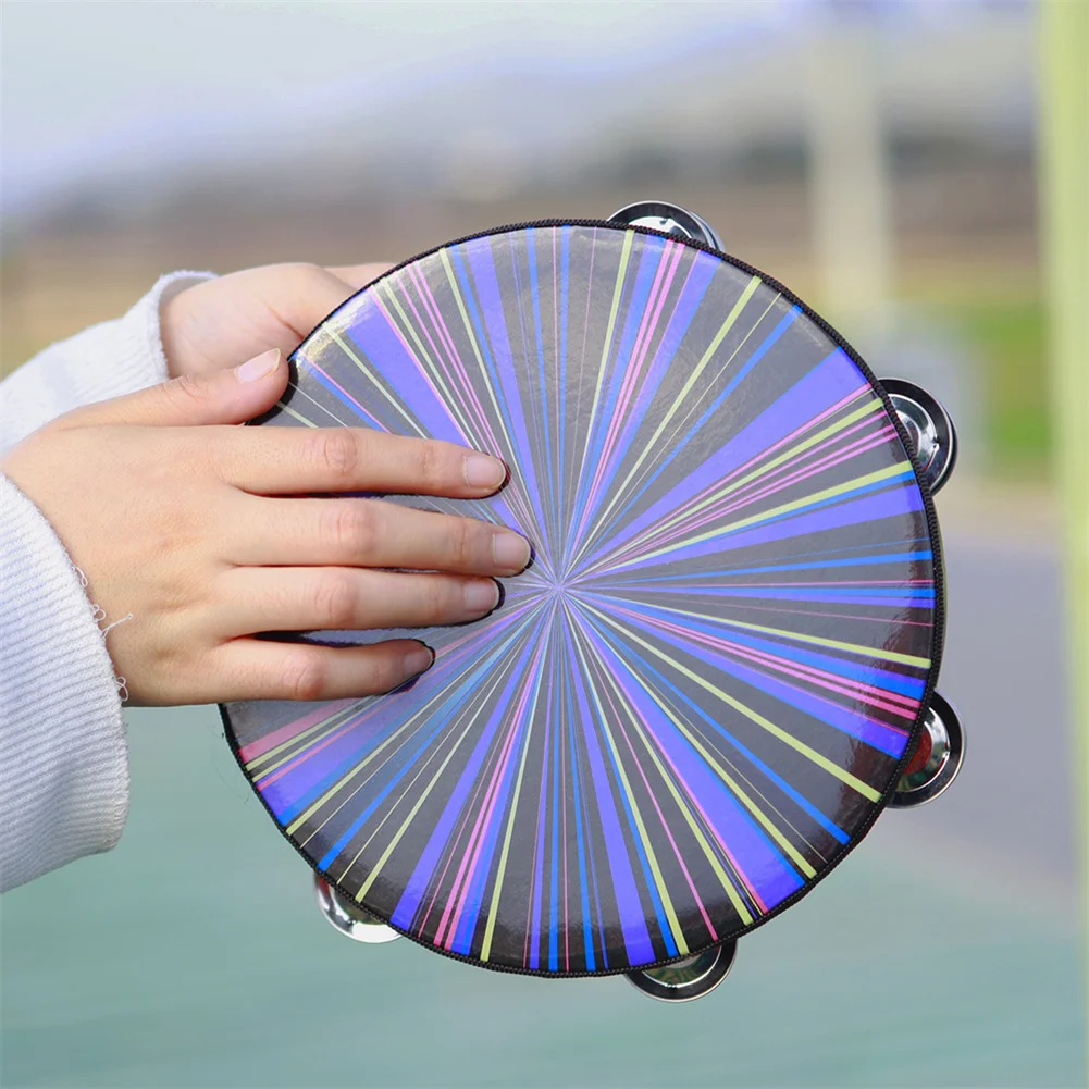 

Polyester Drum Skin + Solid Wood 8-inch Double-row Colorful Tambourine Hand-rolled Hand Drum Percussion Instrument