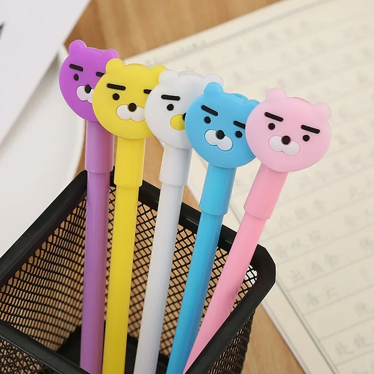 50pcs  Creative silicone patch bear neutral pen Korean version student test black ink pen cute office stationery signature pen B