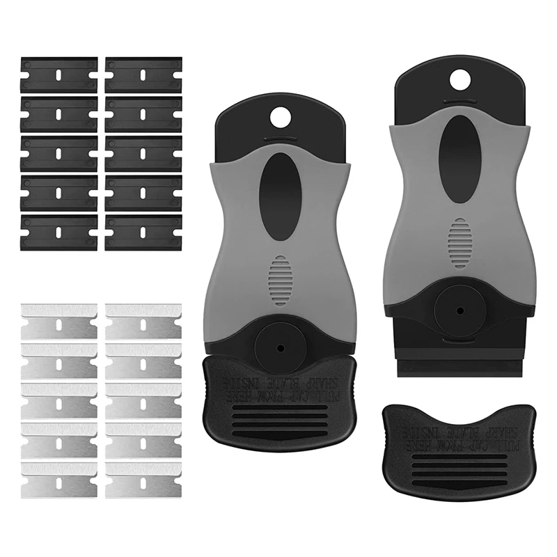 2 Pack 2-In-1 Scraper Tool With 10PCS Metal Blades And 10PCS Plastic Blades For Stickers, Labels