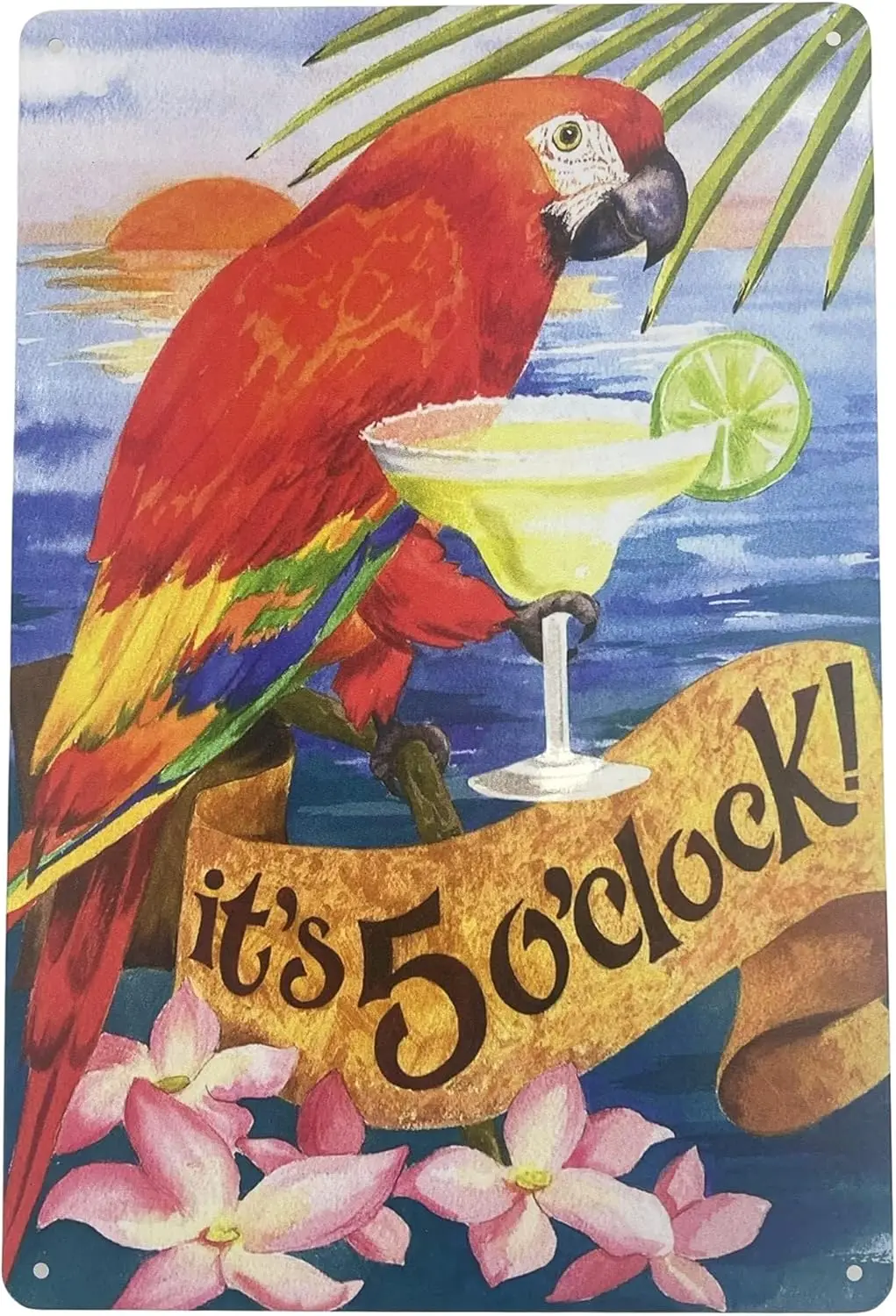 Tin Sign Bar Plaque | Metal Wall Decor Poster Its 5 oclock Drinking Parrot  in. Classic Decorative for Home Kitchen Room Garage
