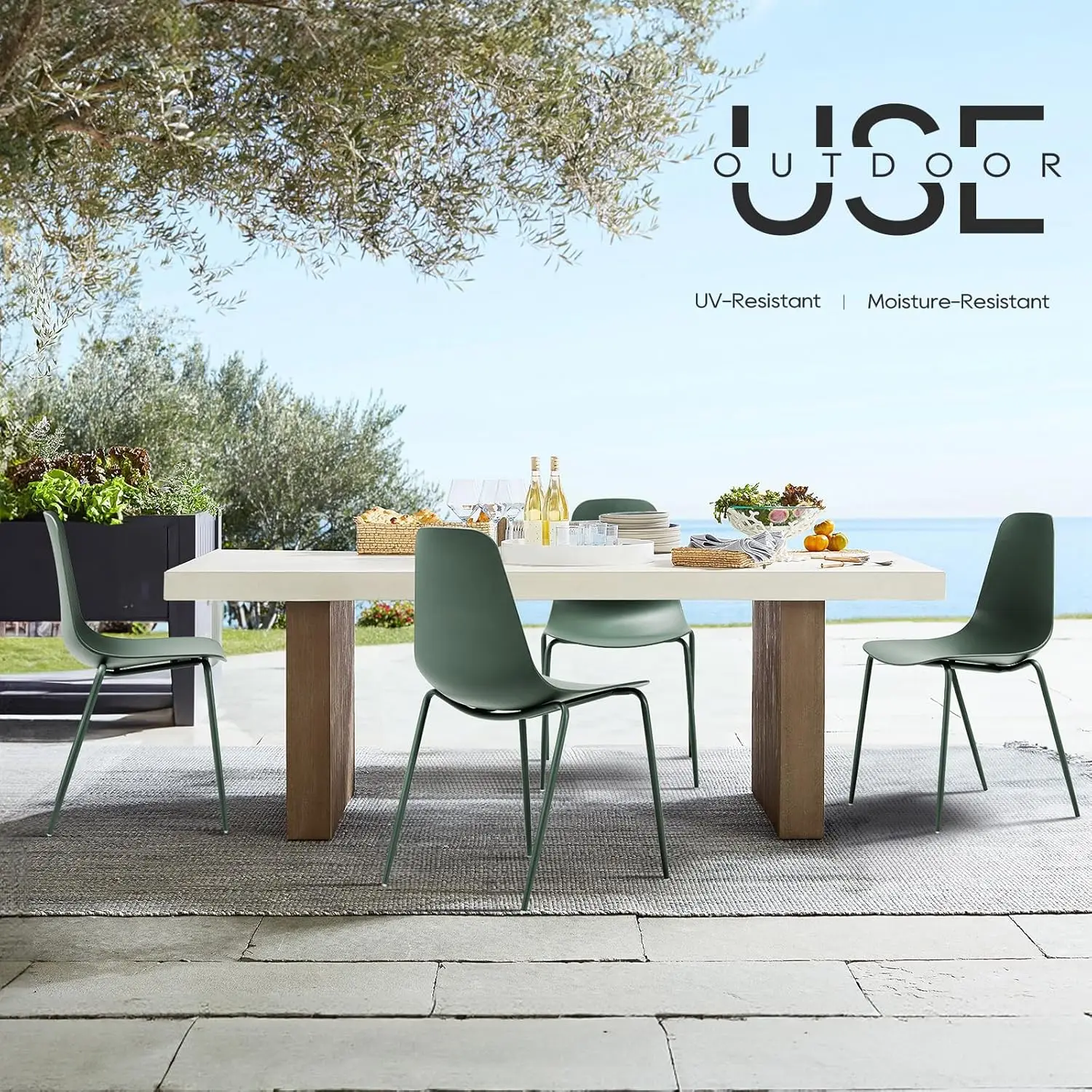 Set di 4 sedie moderne per sala da pranzo, sedie da cucina in plastica, sedie da giardino impilabili con gambe in metallo per interni, esterni, ristoranti