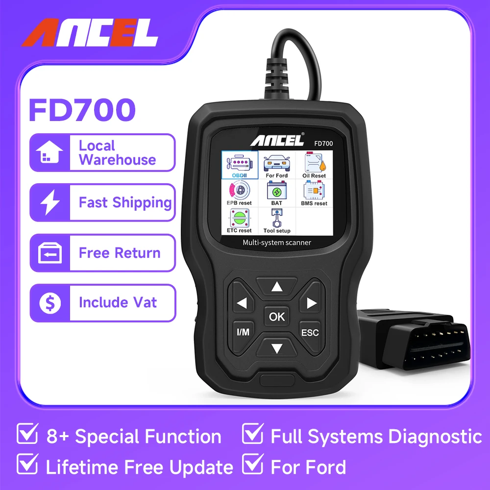 

ANCEL FD700 OBD2 Code Reader OBD Automotive Scanner All System Diagnostic Tool Multiple Reset ODB Tools for Ford