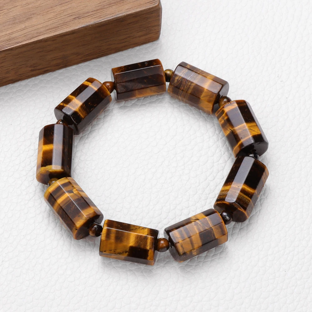 Genuine Natural Stone Tiger Eye Bracelets For Men Women High Quality Tibetan Buddha Cylinder Square Beads Bangles Prayer Jewelry