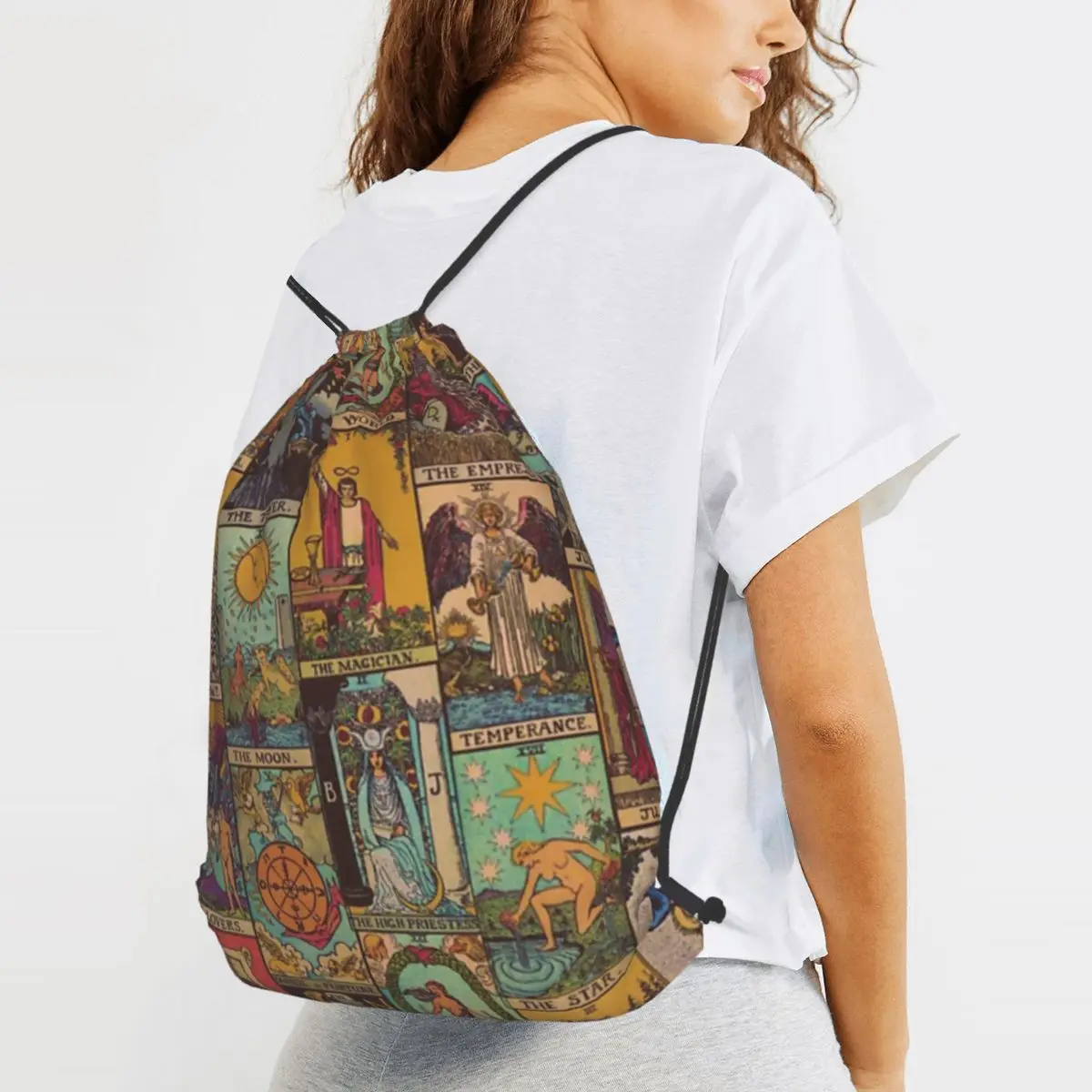 The Major Arcana Of Tarot Vintage Patchwork Backpacks Fashion Drawstring Bundle Pocket Storage Bag Book Bags for Man Woman