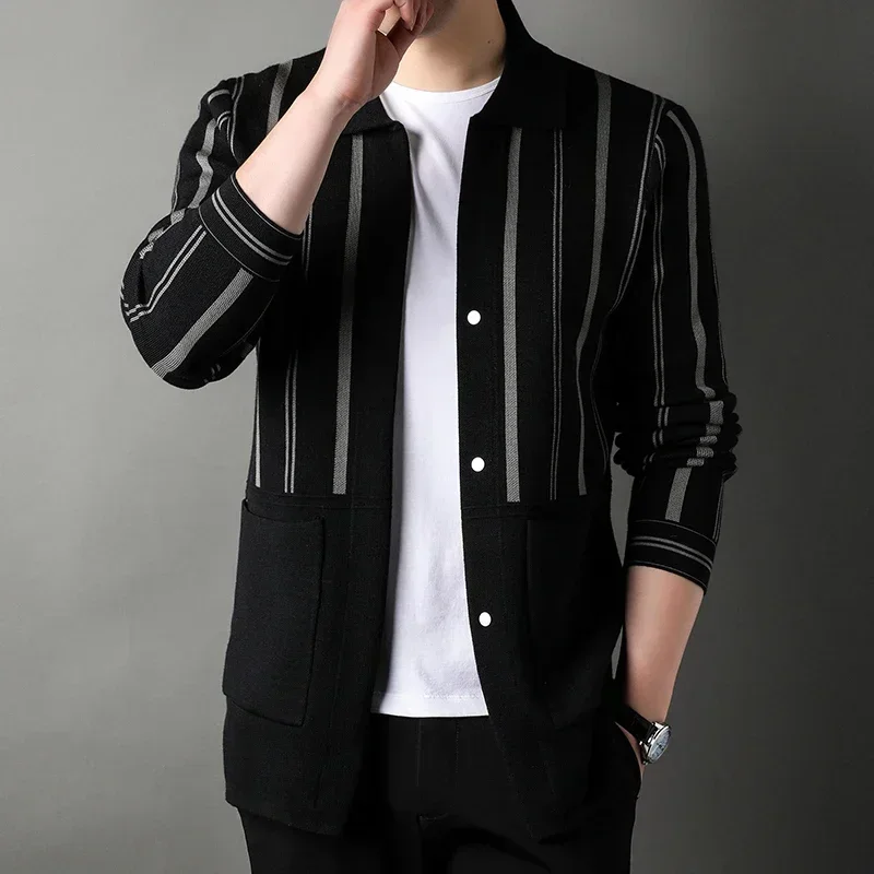 Autumn and Winter New Popular Men's Lapel Clip Knit Cardigan Sweater Men's Coat