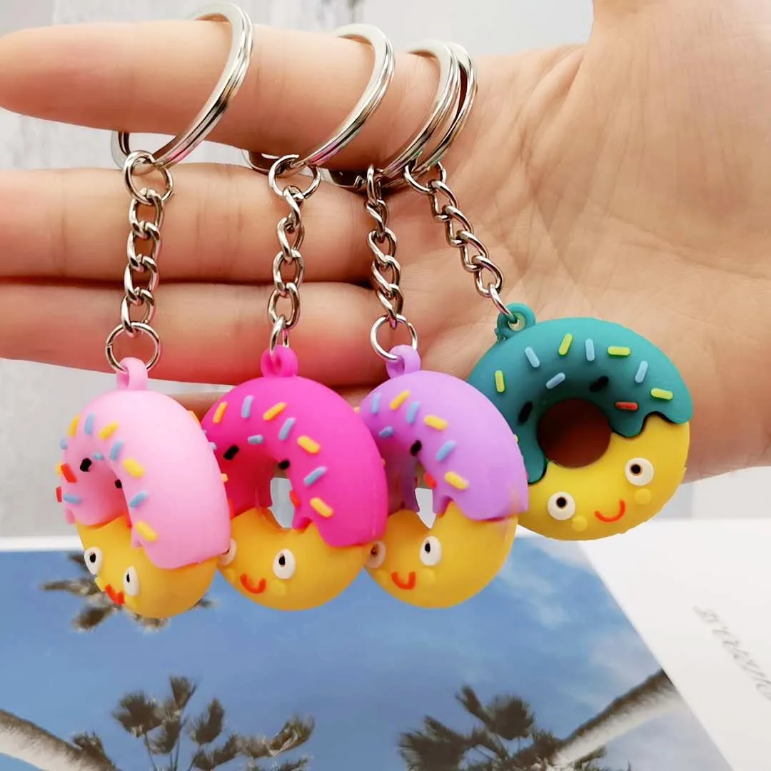 New Cute Donut KeyChain Simulated Food Key Chain Car Dessert Bag Pendant PVC Soft Gum Donut Gift Jewelry K6068