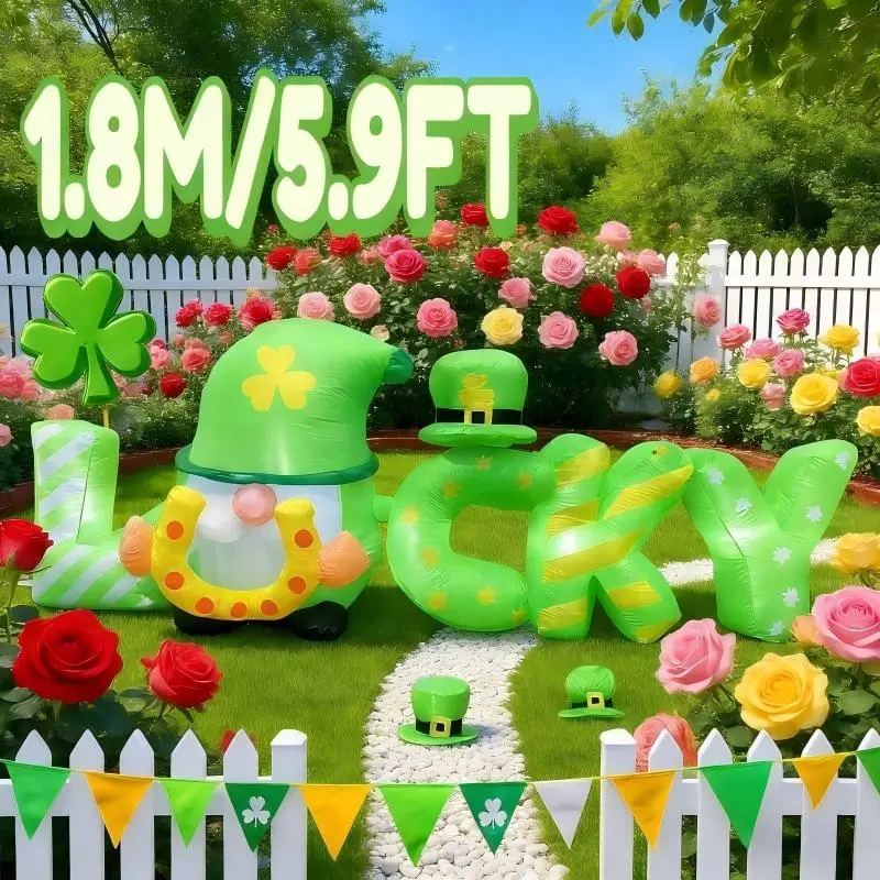 

6 футов надувной гном украшение счастливый зеленый трилистник набор воздушных шаров лепрекон шляпа золотые монеты украшения вечерние товары для улицы