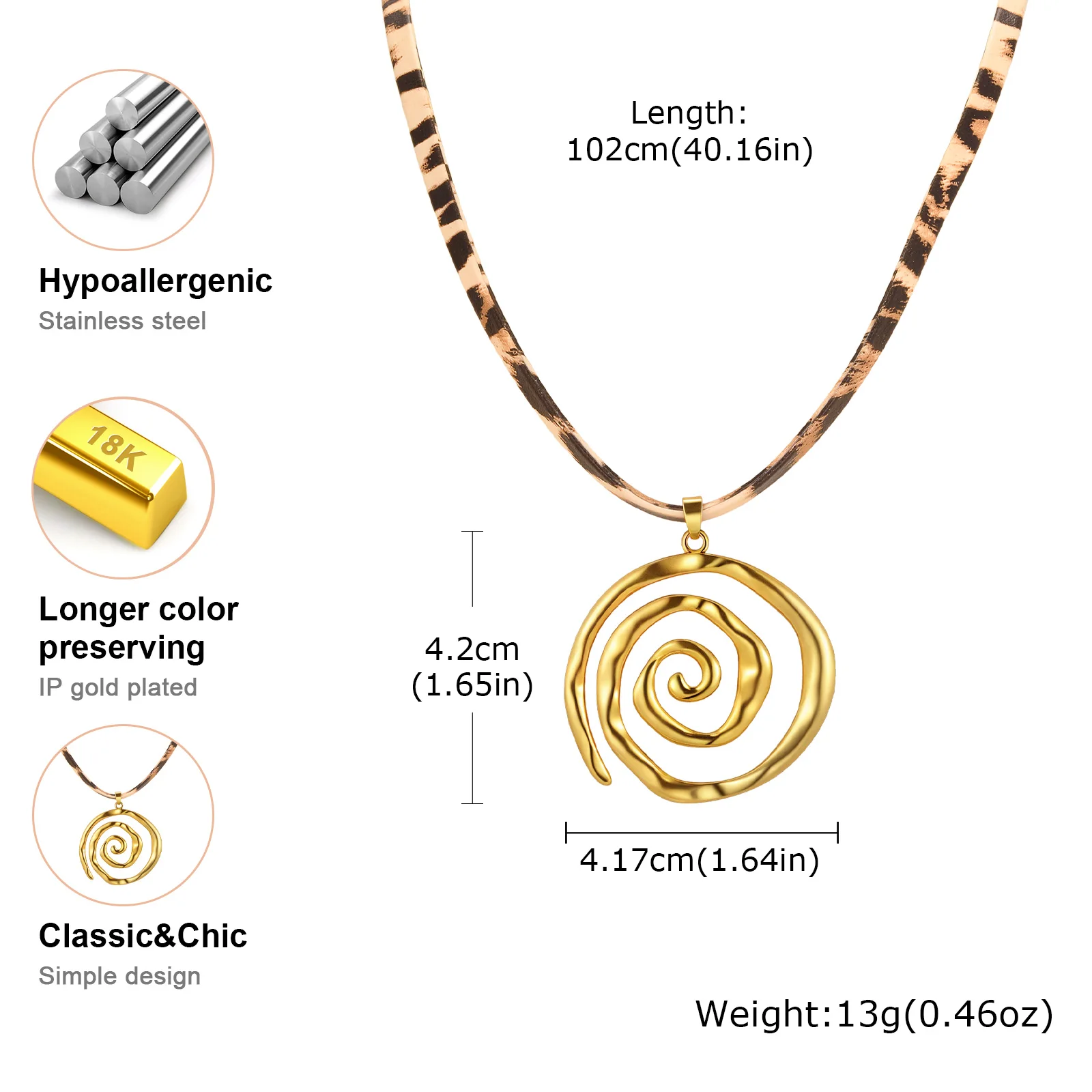 خمر الفولاذ المقاوم للصدأ هندسية دوامة قلادة متعددة الطبقات ليوبارد طباعة المخملية سلسلة قلادة للنساء مجوهرات الأزياء
