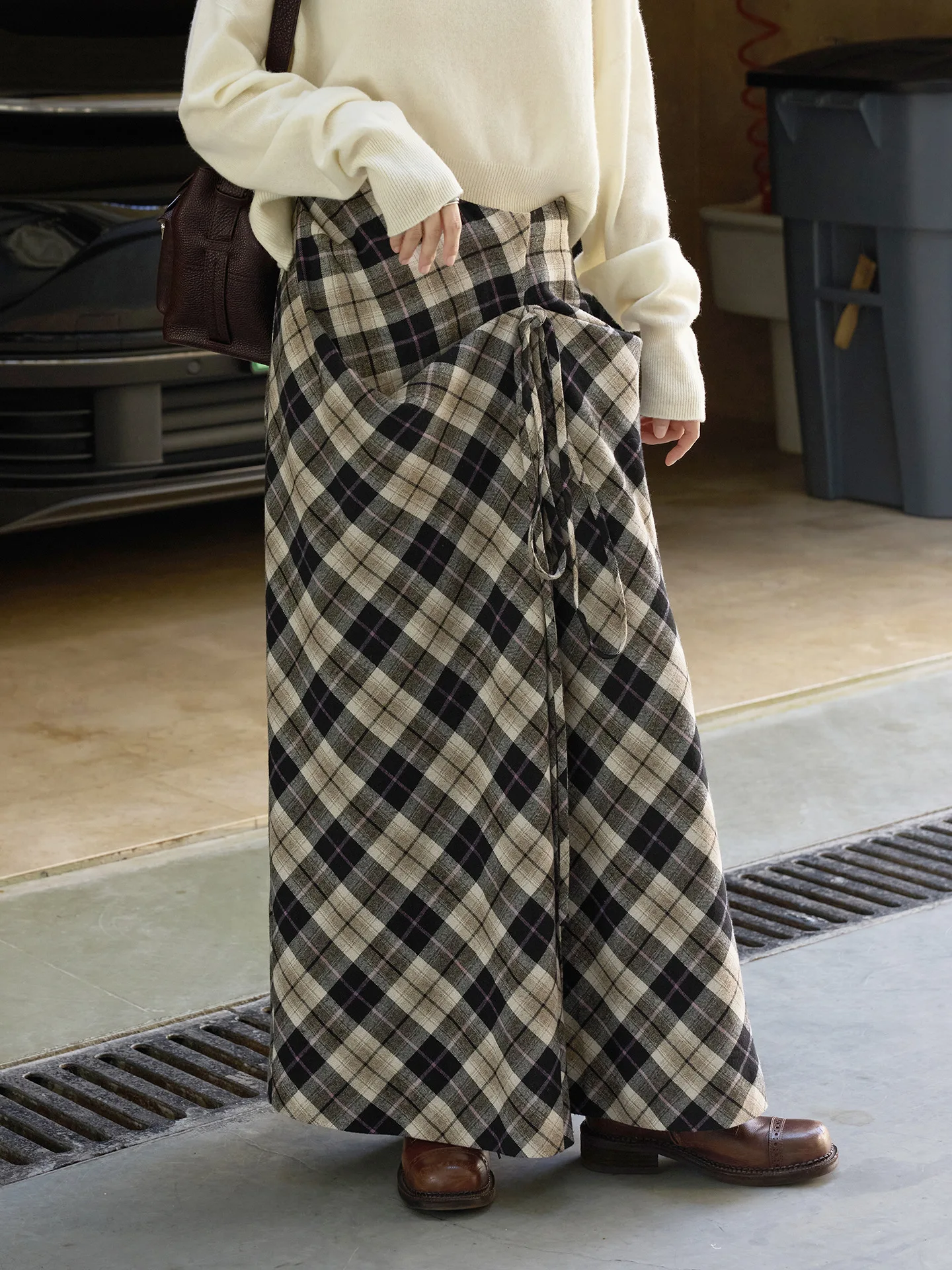 레트로 패션 비대칭 대비 하이그 패턴 하프 스커트 하이 디자인 센스 롱 스커트 여성용