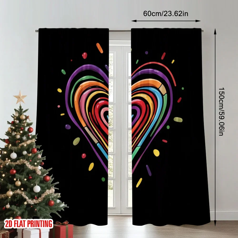 2pcs 2D flat printing Curtain Vibrant Heart Burst Digital Printed Polyester Drapes Birthday Party Use for Booths Studio