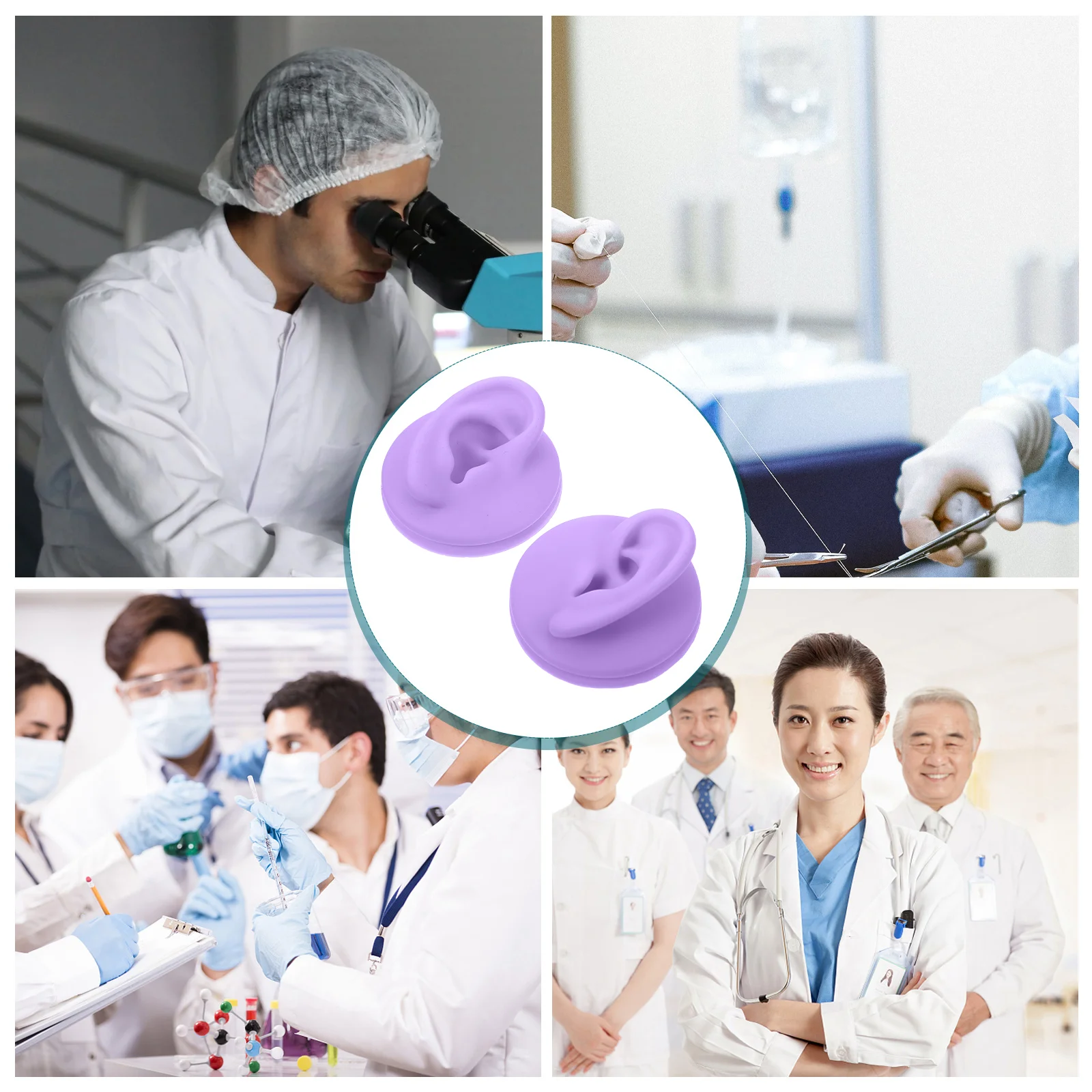 2 Pcs Colored Ear Model Models for Puncture Practice Teaching Artificial Silicone Silica Gel Fake