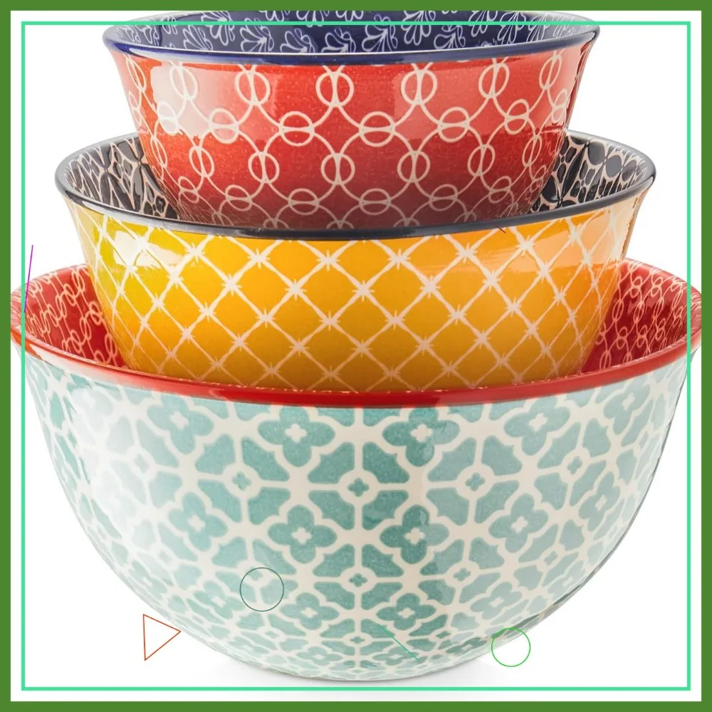 

Colorful Ceramic Mixing Bowls Set of 3, Microwave & Dishwasher Safe, Perfect for Cooking Baking Serving