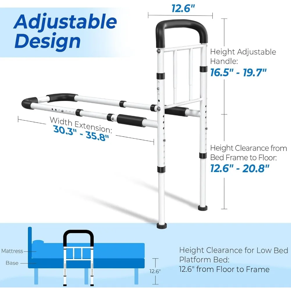 Adjustable Bed Safety Rail for Elderly - ASTM Certified 350LB Capacity, Non-Slip Grip, Tool-Free Assembly Fits Twin to King Beds